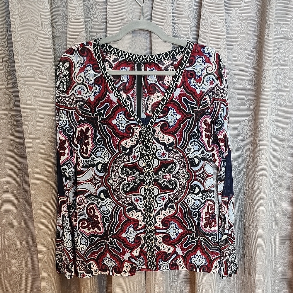 Elegant Paisley Women's Blouse - Red and Black